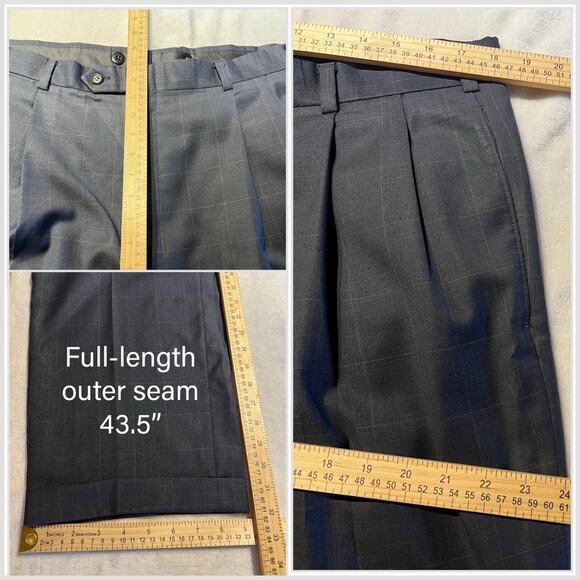 Vintage Burberry Suit 43L 36x32 Slate Blue Plaid Super 100s Designer Luxury - Picture 13 of 16